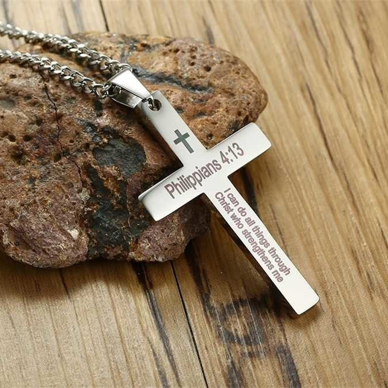 Stainless Steel Cross Necklace for Men Women Bible Verse Pendant Necklace-Necklaces-Innovato Design-Silver-Innovato Design