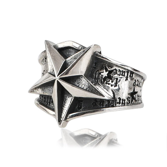 925 Sterling Silver Star Pentagram Vintage Punk Rock Ring
