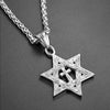 Metallic Messianic Star of David around Holy Cross Pendant Necklace