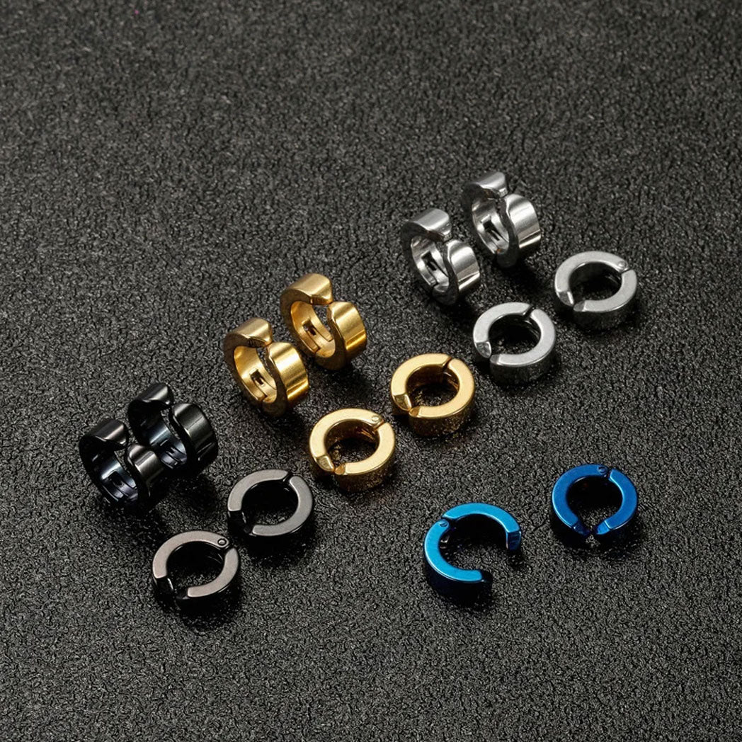 3-4 Pairs Stainless Steel Men Women Clip On Earrings Hoop Huggie Non-Piercing