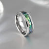 8mm Abalone Titanium Ring Wedding Bands Turquoise Shell Inlaid Comfort Fit