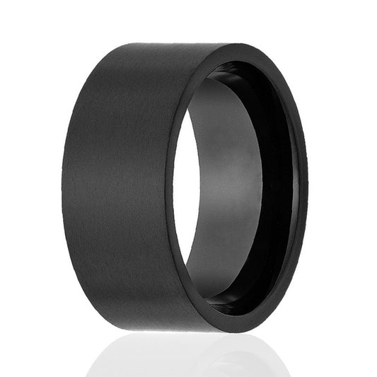 10MM Men's Titanium Ring Wedding Band Black Plated Pipe Cut Brushed Top-Rings-Innovato Design-7-Innovato Design