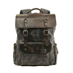 3 Colors Waxed Genuine Leather Backpack Large Capacity-Canvas and Leather Backpack-Innovato Design-Gray-Innovato Design