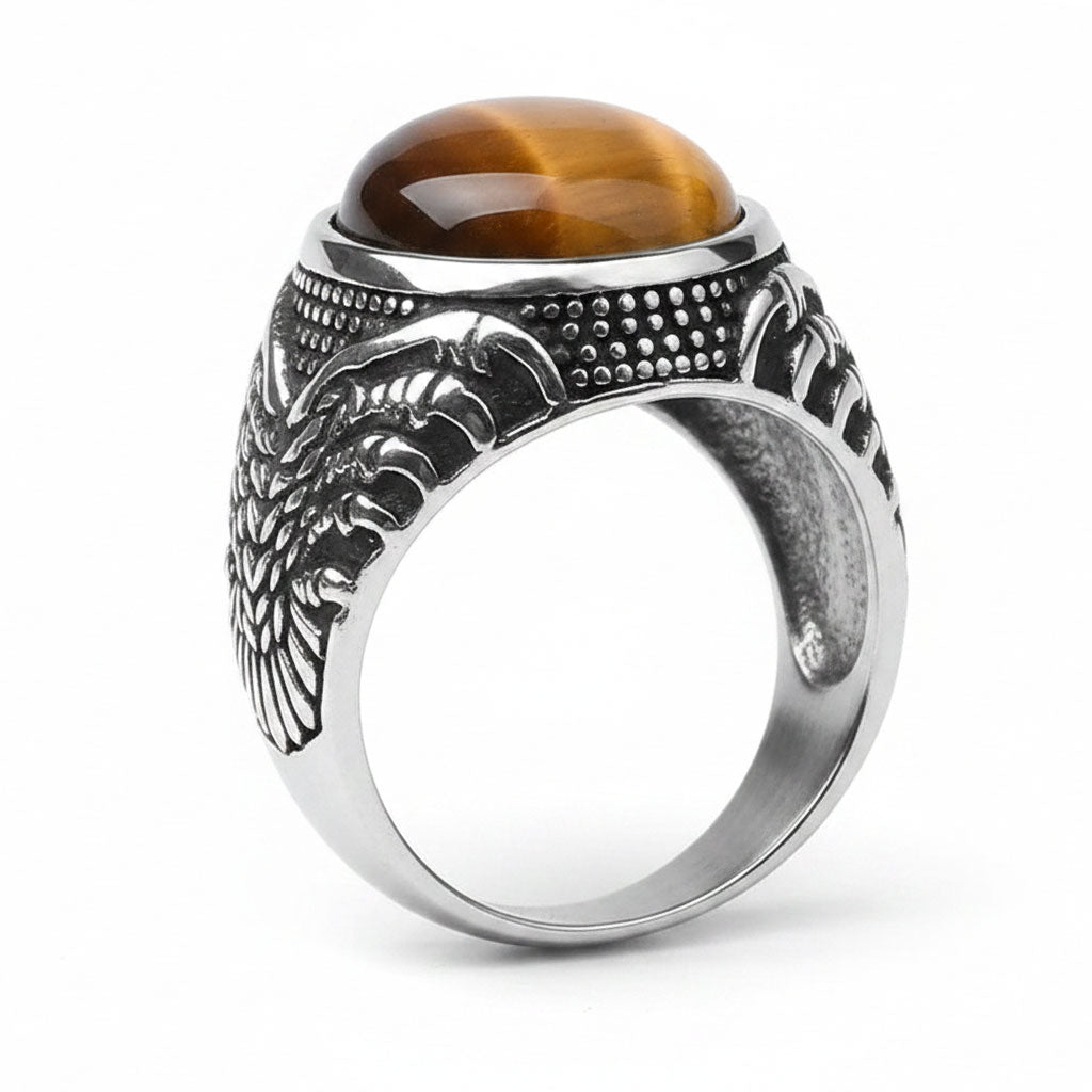 Natural Tiger Eye Stone Stainless Steel Vintage Ring