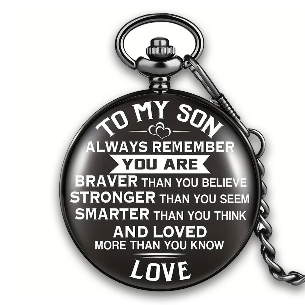 "To My Son Love Mom" Quartz Necklace Chain Pendant Pocket Watch