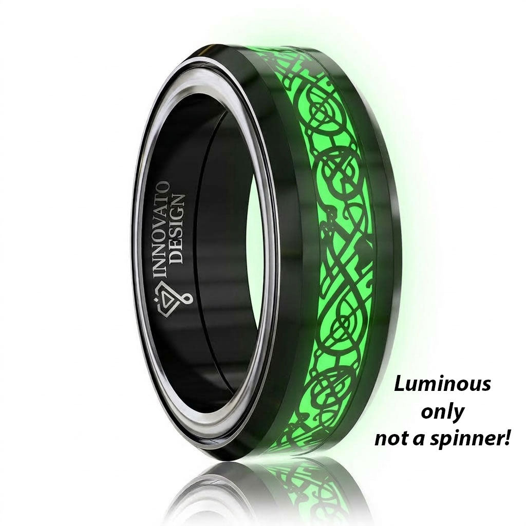 Dragon Blue Inlay Tungsten Spinner Wedding Band Ring