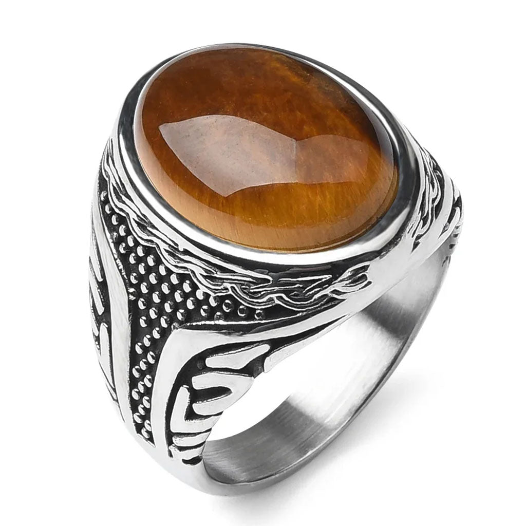 Natural Tiger Eye Stone Stainless Steel Vintage Ring