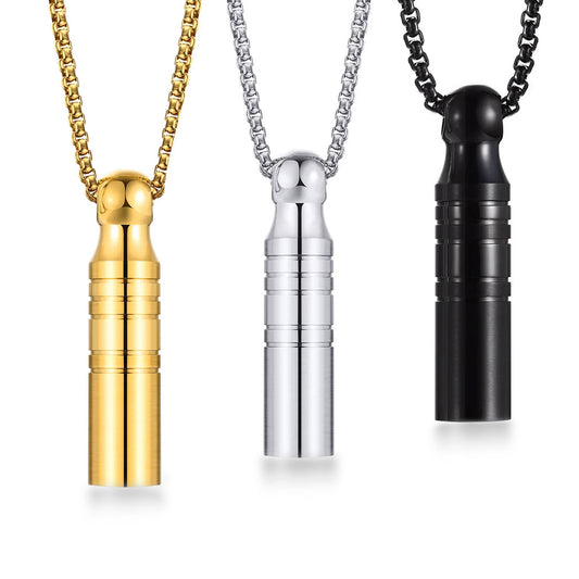 Stainless Steel Vintage Bullet Pendant with Urn Keepsake Necklace