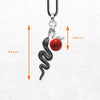 Black Crystal Snake and Red Apple Pendant with Rope Necklace