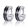 Men's Stainless Steel Stud Hoop huggie Earrings Silver Tone Black Striped