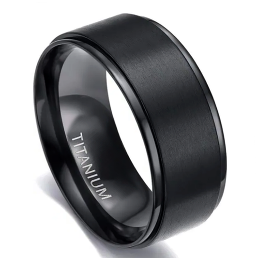 10MM Men's Titanium Ring Wedding Band Black Plated Brushed Top and Grooved Polished Edges-Rings-Innovato Design-7-Innovato Design