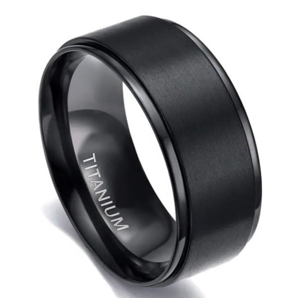 10MM Men's Titanium Ring Wedding Band Black Plated Brushed Top and Gro ...