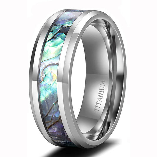 8mm Abalone Titanium Ring Wedding Bands Turquoise Shell Inlaid Comfort Fit-Rings-Innovato Design-6-Innovato Design