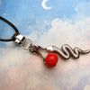 Black Crystal Snake and Red Apple Pendant with Rope Necklace