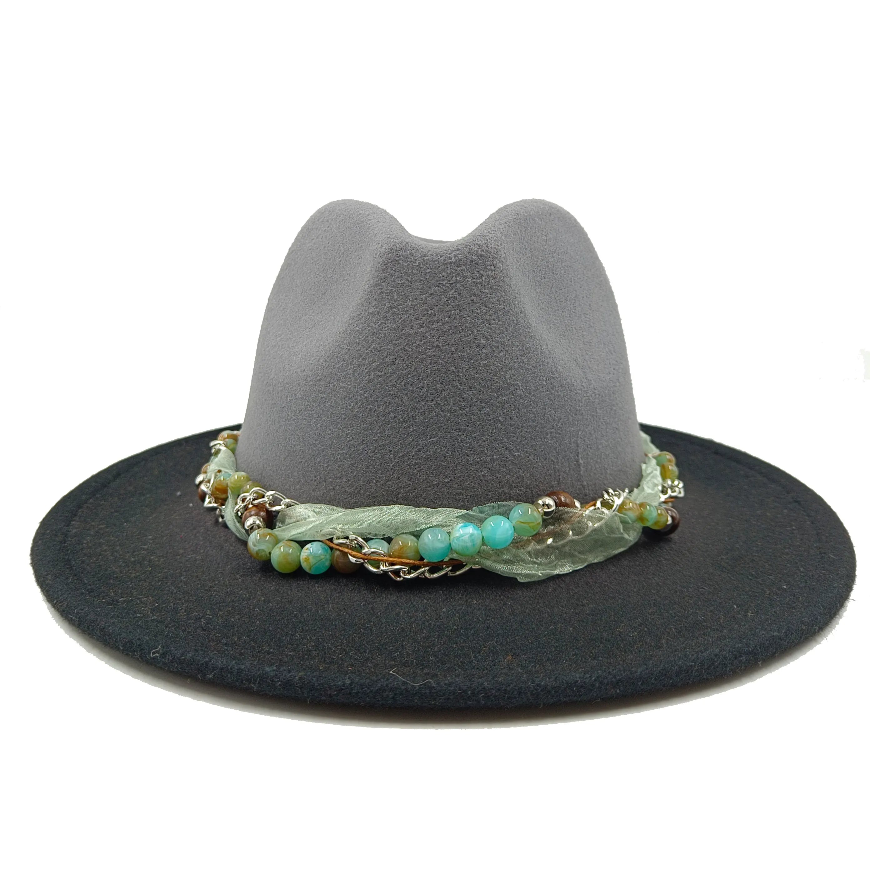 Colorful Brim Fedora Hat with Pearl Hatband-Hats-Innovato Design-Gray-Innovato Design