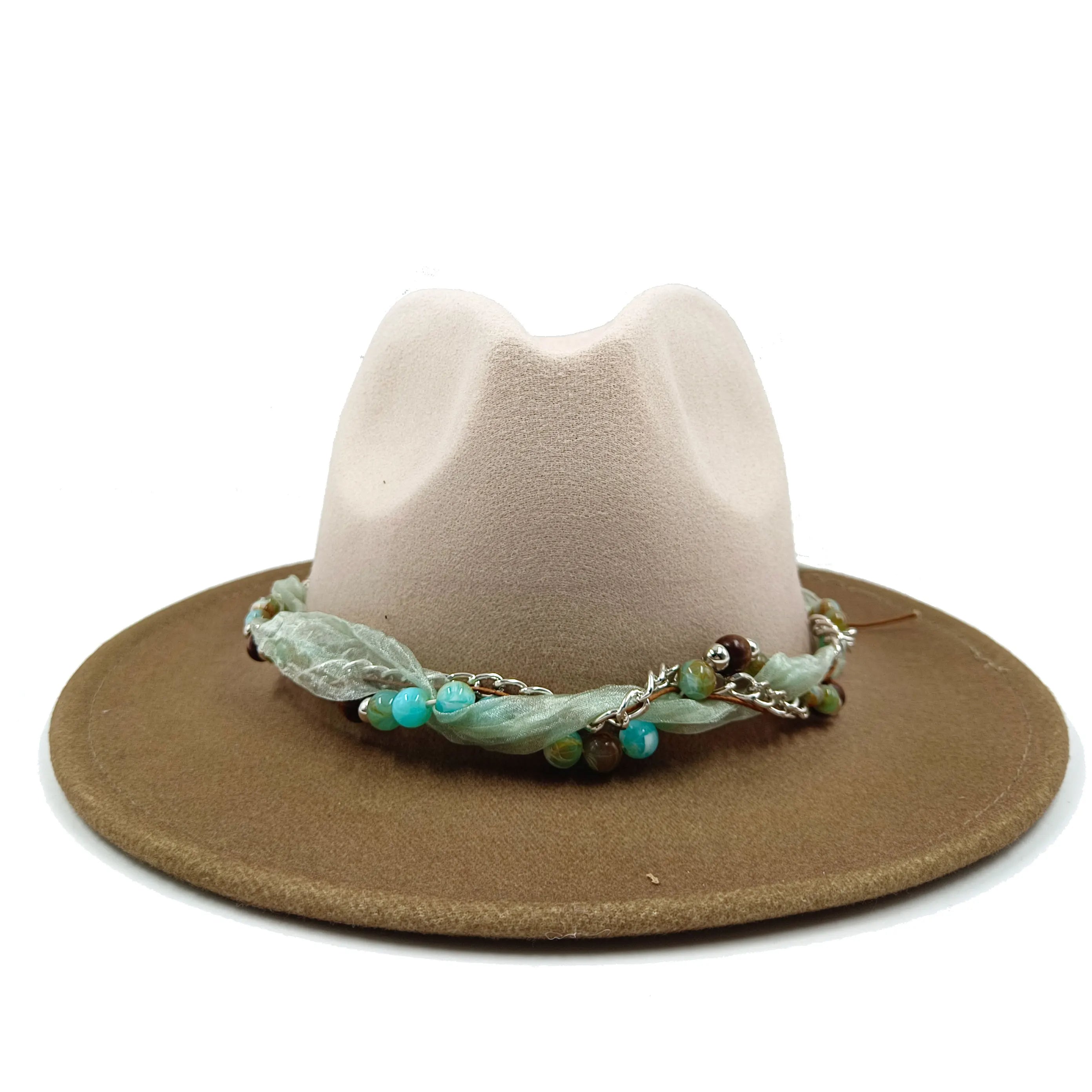 Colorful Brim Fedora Hat with Pearl Hatband-Hats-Innovato Design-Brown-Innovato Design