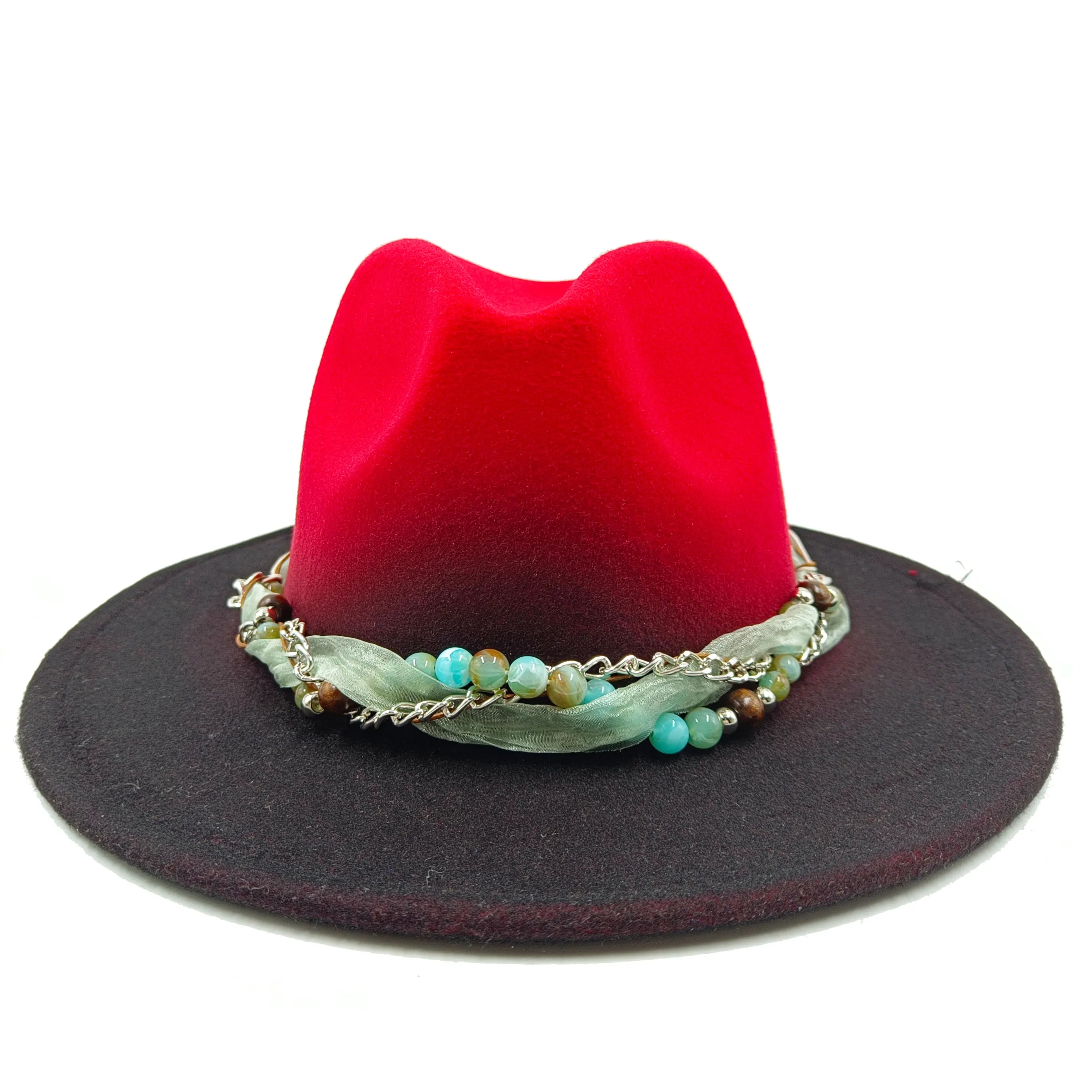 Colorful Brim Fedora Hat with Pearl Hatband-Hats-Innovato Design-Red-Innovato Design
