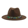 Wide Brim Wool Fedora Hat with Snake Skin Striped Band-Hats-Innovato Design-Brown-Innovato Design