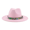 Wide Brim Wool Fedora Hat with Snake Skin Striped Band-Hats-Innovato Design-Pink-Innovato Design