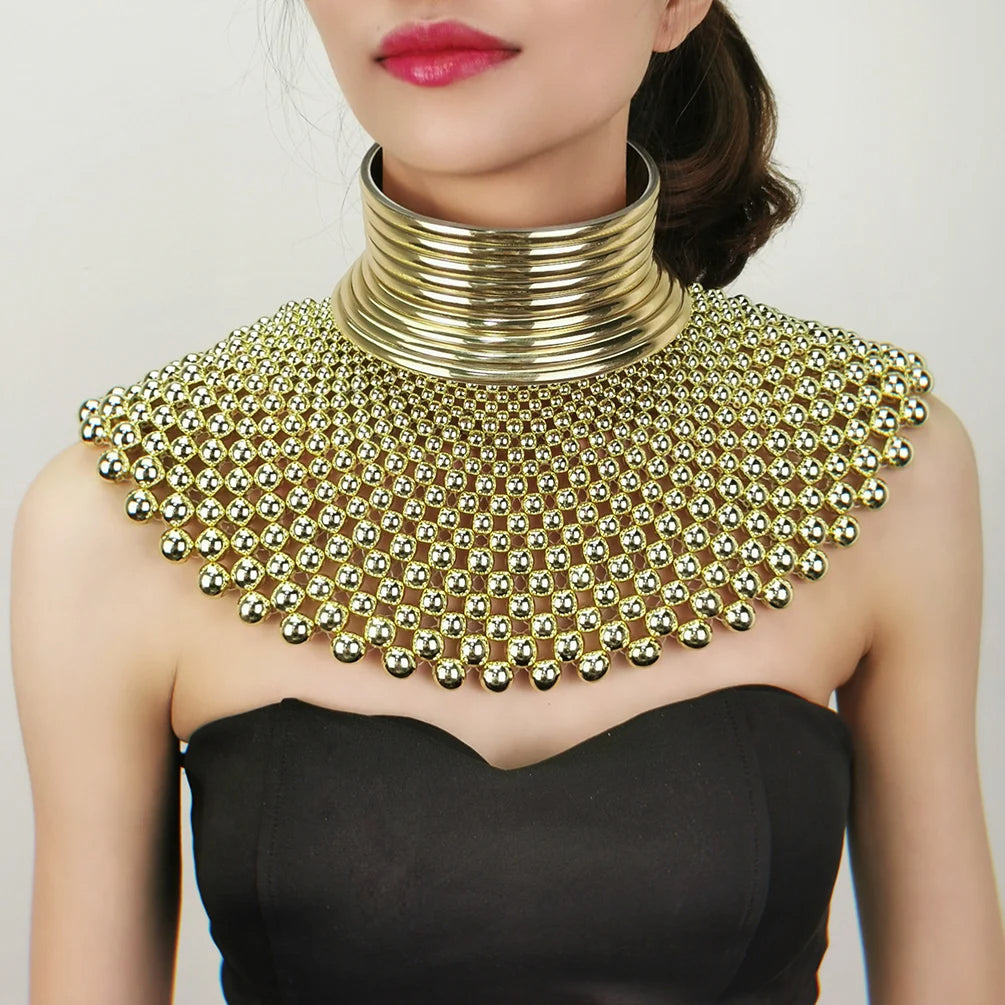 African Collar Choker Beads Indian Handmade Bib Necklace in Gold Tone-Necklaces-Innovato Design-Innovato Design