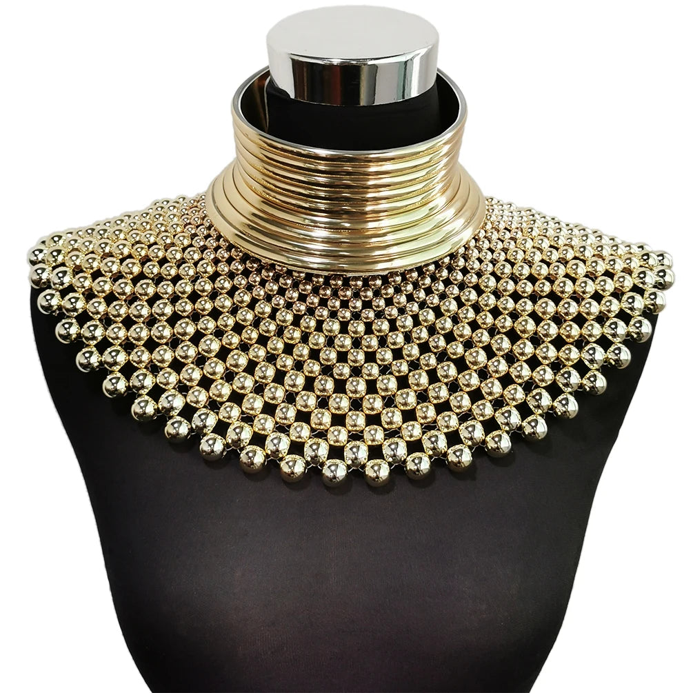 African Collar Choker Beads Indian Handmade Bib Necklace in Gold Tone-Necklaces-Innovato Design-Innovato Design
