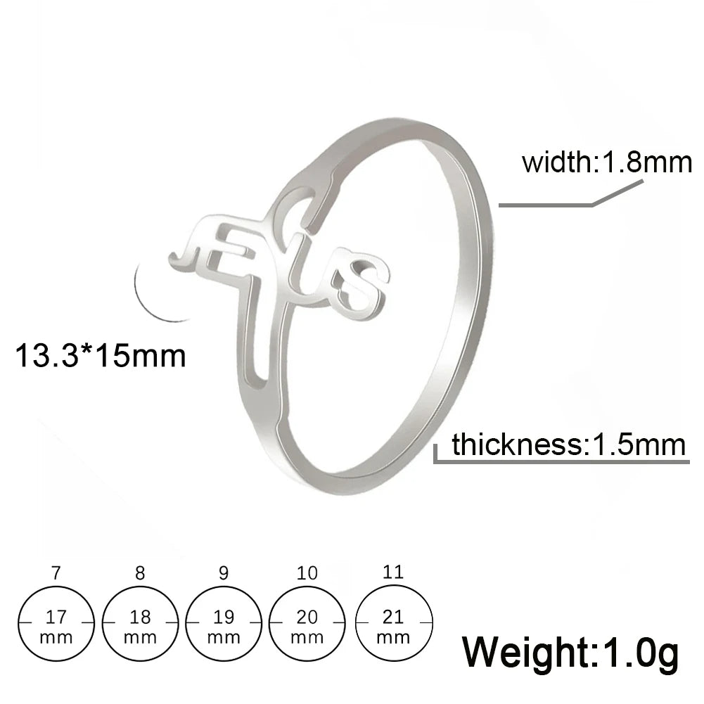 Stainless Steel Jesus Ring Christian Religious Holy Cross Wedding Engagement