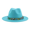 Wide Brim Wool Fedora Hat with Snake Skin Striped Band-Hats-Innovato Design-Ocean-Innovato Design