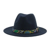 Wide Brim Wool Fedora Hat with Snake Skin Striped Band-Hats-Innovato Design-Navy-Innovato Design