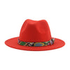 Wide Brim Wool Fedora Hat with Snake Skin Striped Band-Hats-Innovato Design-Red-Innovato Design