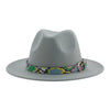 Wide Brim Wool Fedora Hat with Snake Skin Striped Band-Hats-Innovato Design-Gray-Innovato Design