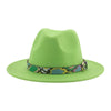 Wide Brim Wool Fedora Hat with Snake Skin Striped Band-Hats-Innovato Design-Light Green-Innovato Design