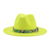 Wide Brim Wool Fedora Hat with Snake Skin Striped Band-Hats-Innovato Design-Lemon-Innovato Design