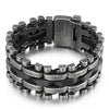 Punk Rock Biker Men's Alloy Black Tone Leather Bracelet Cuff Wristband Link Chain-Bracelets-Innovato Design-Innovato Design