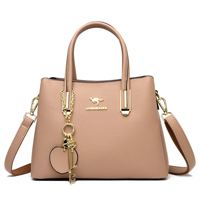 Multiple Pockets and Unique Zippers Tote Bag, Shoulder Bag, Crossbody Bag and Handbag-Handbags-Innovato Design-Brown-Innovato Design
