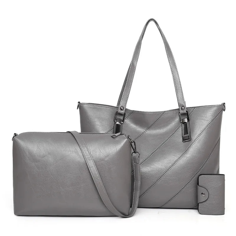 Soft Leather Shoulder Bag, Crossbody Bag and Handbag Set-Handbags-Innovato Design-Grey-Innovato Design