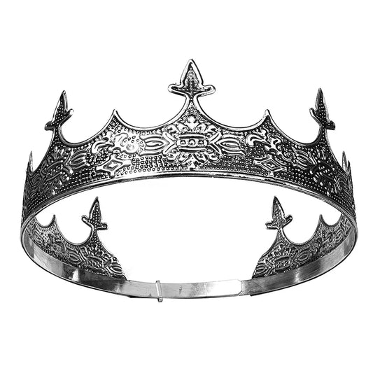 Retro White Metal Baroque King Crown Pageant for Men-Crowns-Innovato Design-Innovato Design