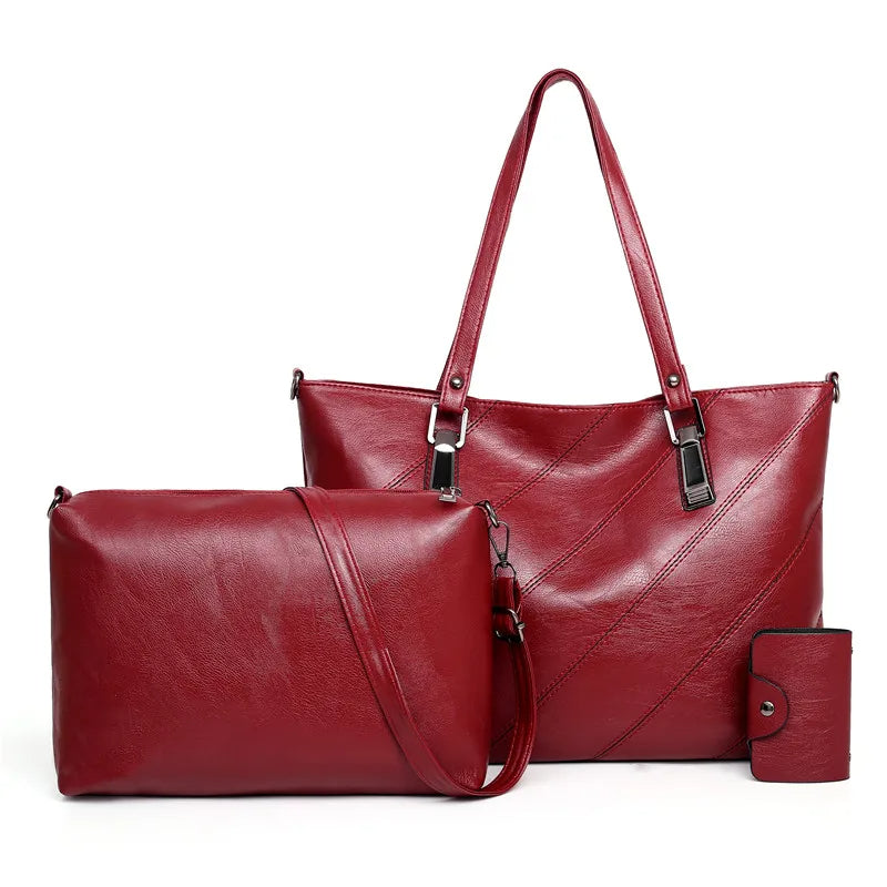 Soft Leather Shoulder Bag, Crossbody Bag and Handbag Set-Handbags-Innovato Design-Red-Innovato Design