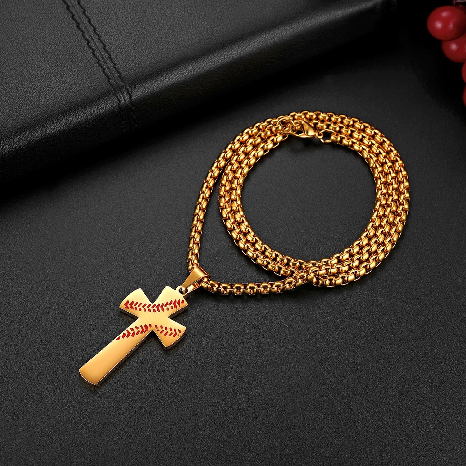 Stainless Steel Cross Pendant Philippians 4:13 and Chain Necklace-Necklaces-Innovato Design-Gold-Innovato Design