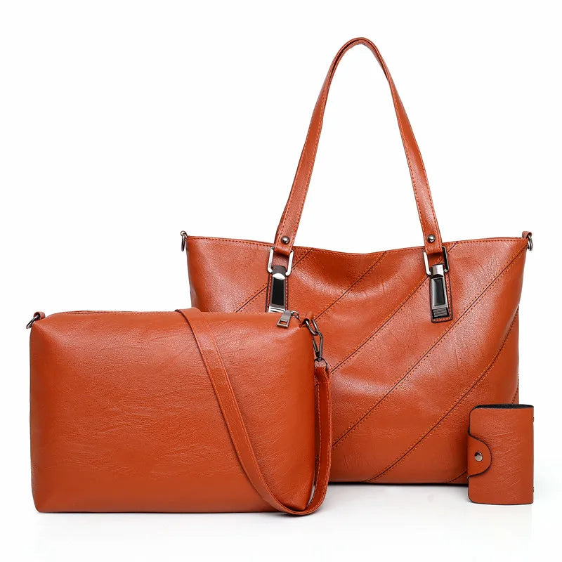 Soft Leather Shoulder Bag, Crossbody Bag and Handbag Set-Handbags-Innovato Design-Brown-Innovato Design
