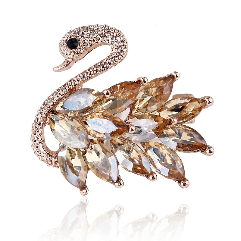 Women's Crystal Elegant Swan Bird Bridal Brooch Pin-jewelry-Innovato Design-Beige-Innovato Design