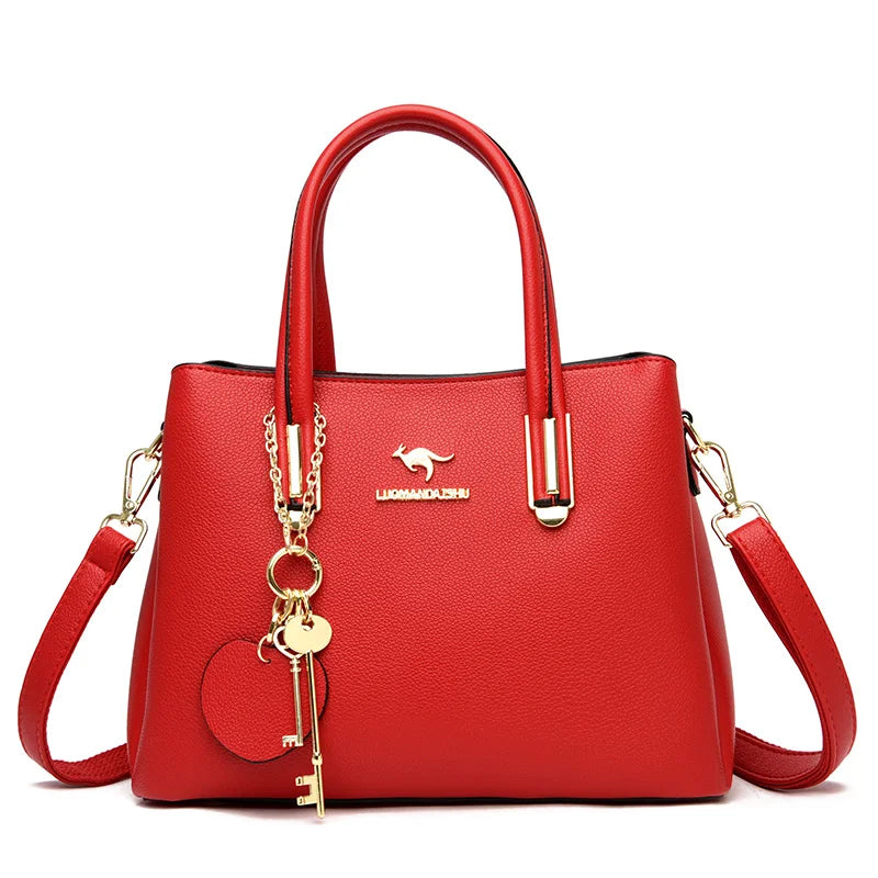 Multiple Pockets and Unique Zippers Tote Bag, Shoulder Bag, Crossbody Bag and Handbag-Handbags-Innovato Design-Red-Innovato Design