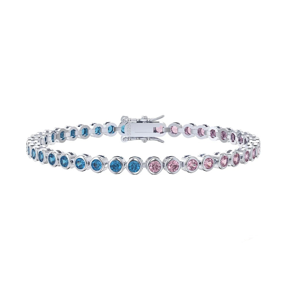 925 Sterling Silver Plated Cubic Zirconia Bangle Bracelet-Bracelets-Innovato Design-Pink Blue-Innovato Design