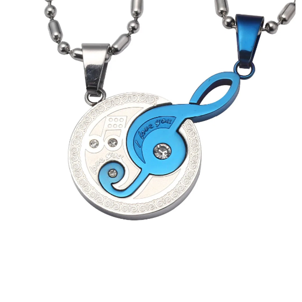 Stainless Steel Best Friend Puzzle Pendant Music Note Engraved "I love you" with Chain