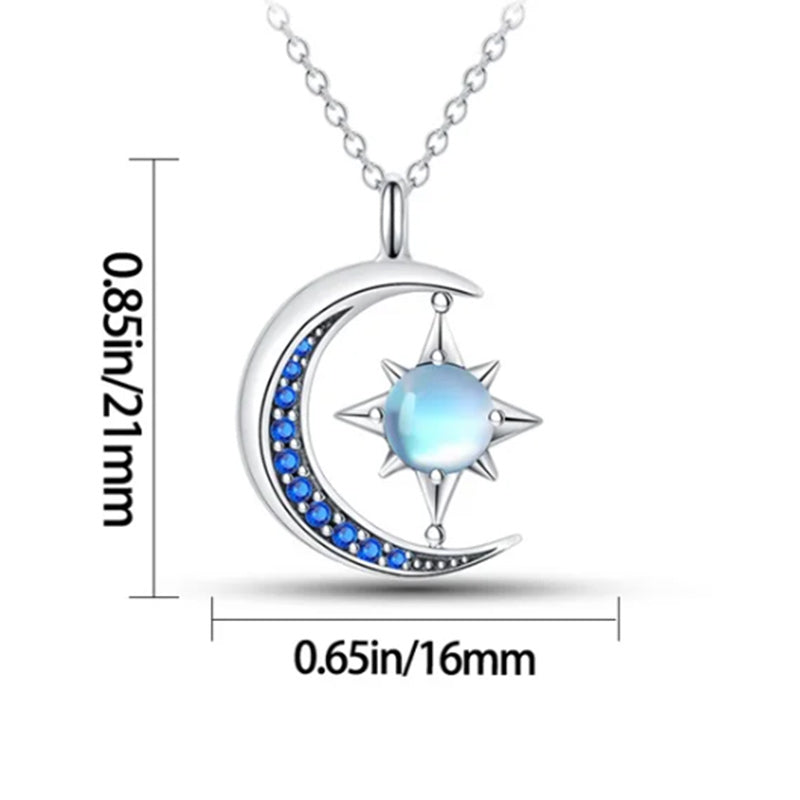 Blue and Silver Sun Moon and Stars Crystal Pendant Necklace-Necklaces-Innovato Design-Innovato Design