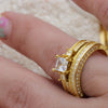 Gold Celtic Dragon and White Cubic Zirconia Gold-Plated Stainless Steel Wedding Ring Set