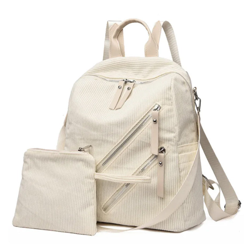 Corduroy Travel Anti-theft Backpack for Teenage Girls Women-corduroy backpacks-Innovato Design-White-Innovato Design