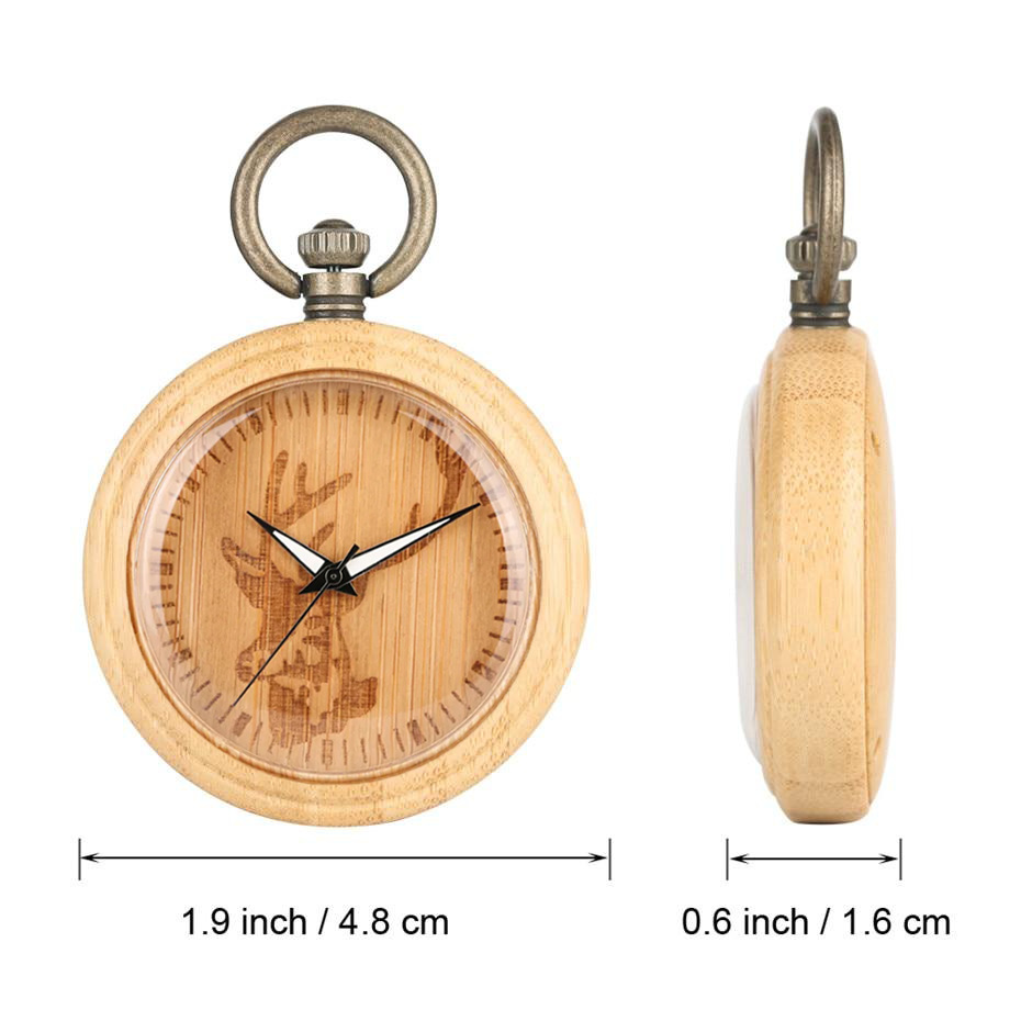 Bamboo Wood Pocket Watch with Elk Display-Pocket Watch-Innovato Design-Innovato Design