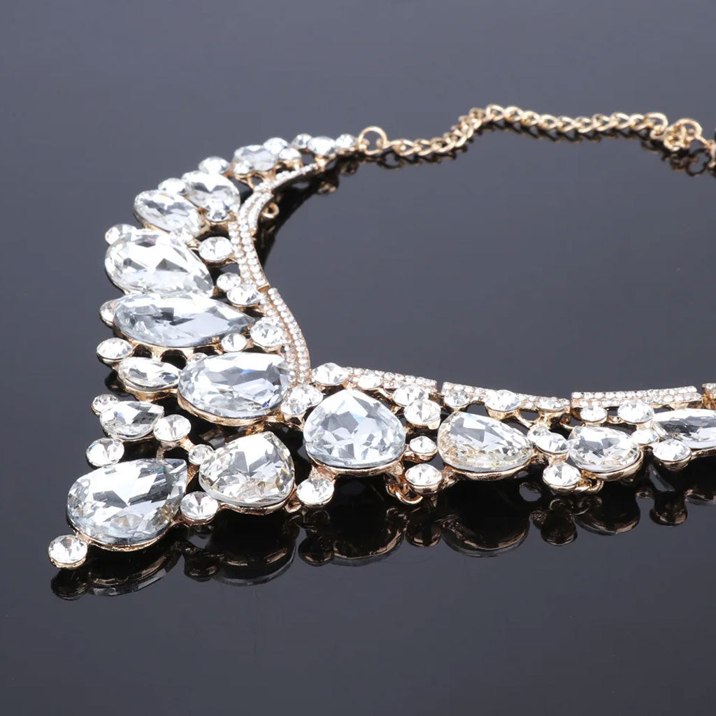 Crystal and Rhinestone Flower Necklace, Bracelet, Earrings & Ring Wedding Statement Jewelry Set