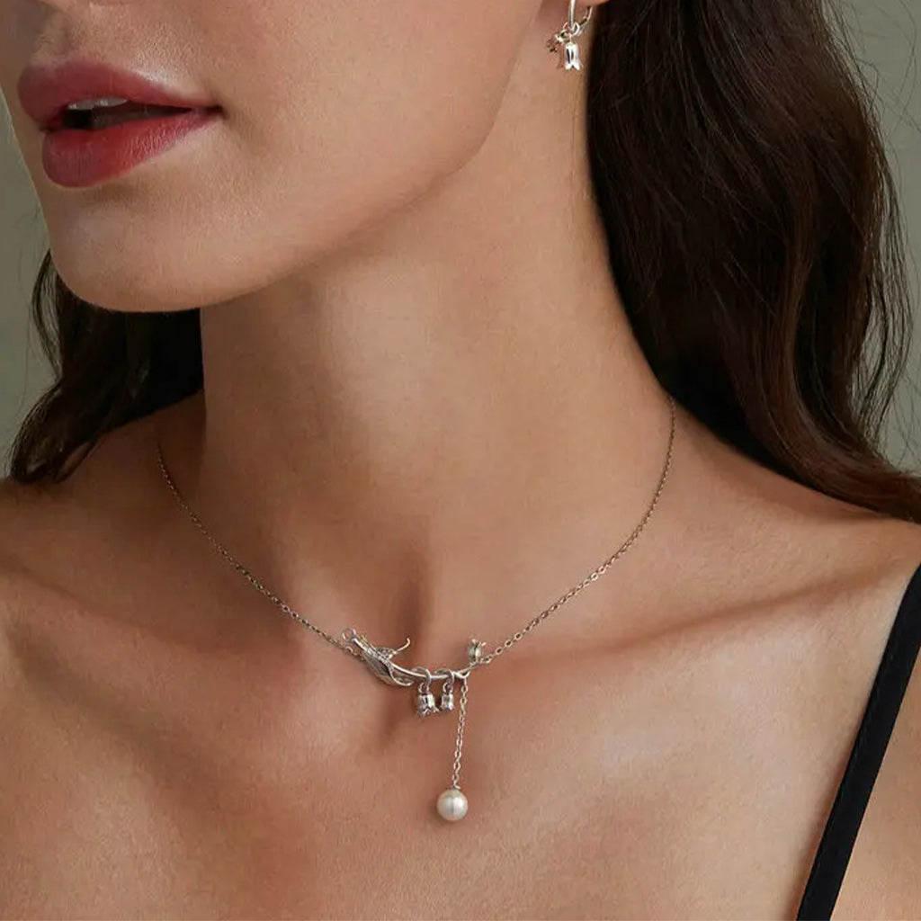925 Sterling Silver Love Calla Lily Pearl Flower Pendant Necklace for Women-Necklaces-Innovato Design-Innovato Design