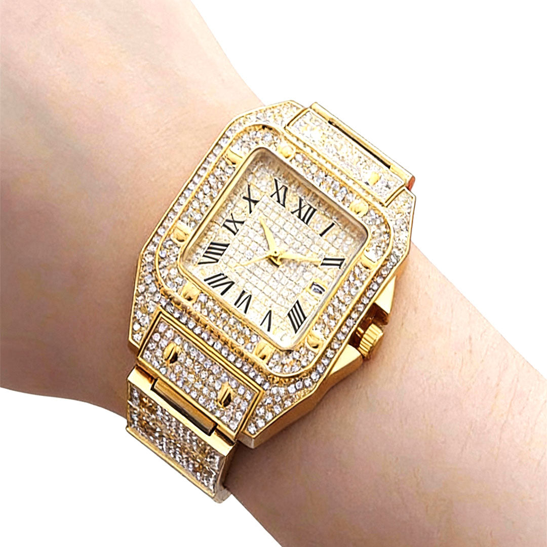 Rhinestone Diamond-Studded Stainless Steel Band Fashion Hip-hop Quartz Watch